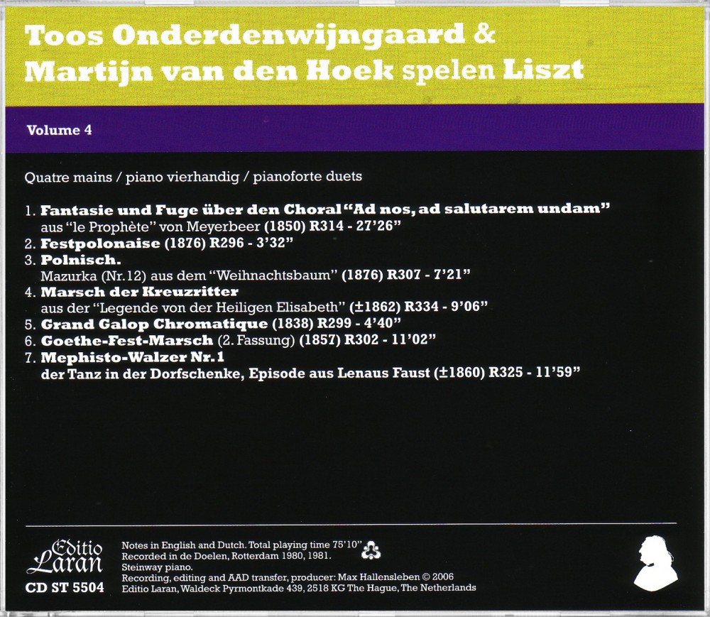 Liszt: Works for Piano Duet (Back), Editio Laran